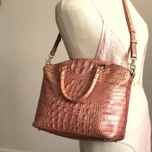 Small Brahmin duxbury leather satchel with wallet apricot